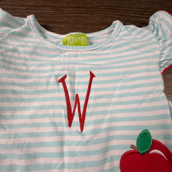 Classic Whimsy Girls Back to School Appliqué Dress "W", Striped, Preppy, Size 5 - Picture 3 of 10